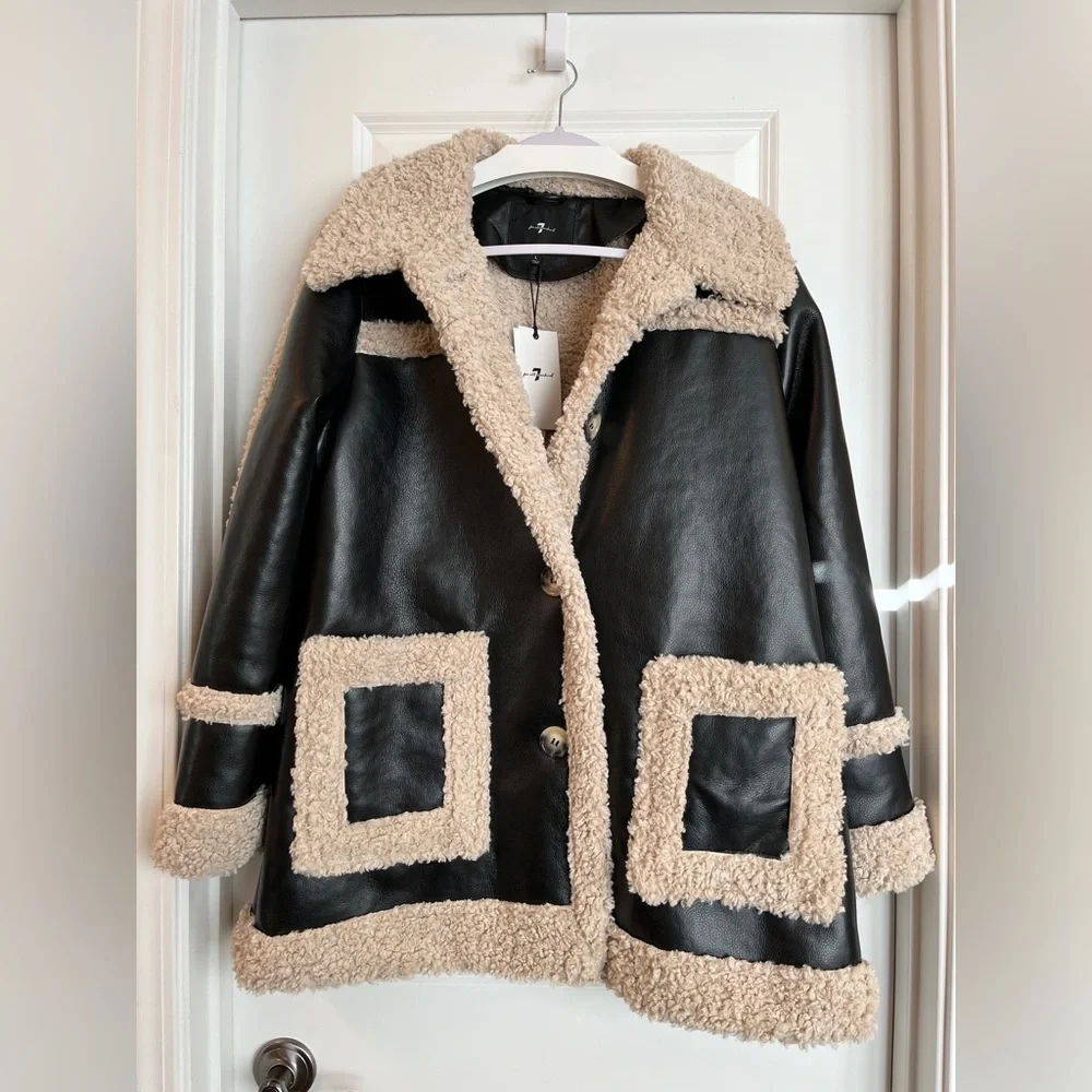 NWT 7 For All Mankind Faux Sherpa Faux Leather Jacket - Picture 5 of 10